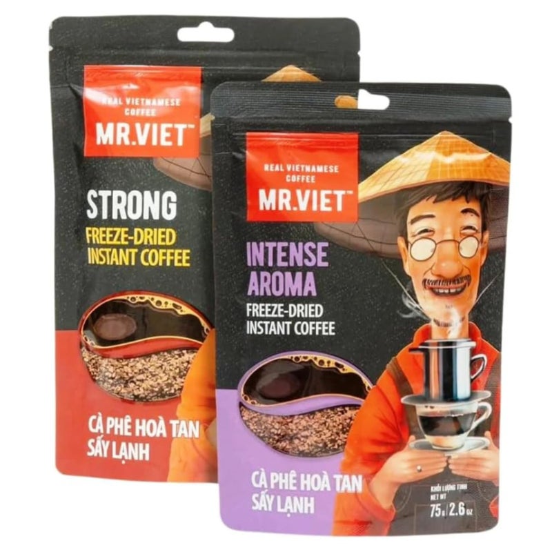 MR.VIET Vietnamese Coffee Combo Strong Freeze Dried Instant Coffee and Intense Aroma freeze dried Imported from Vietnam | Zip Lock Pack 75G X 2-150GM Perfect For Gifting To Your Loved Ones - Image 1