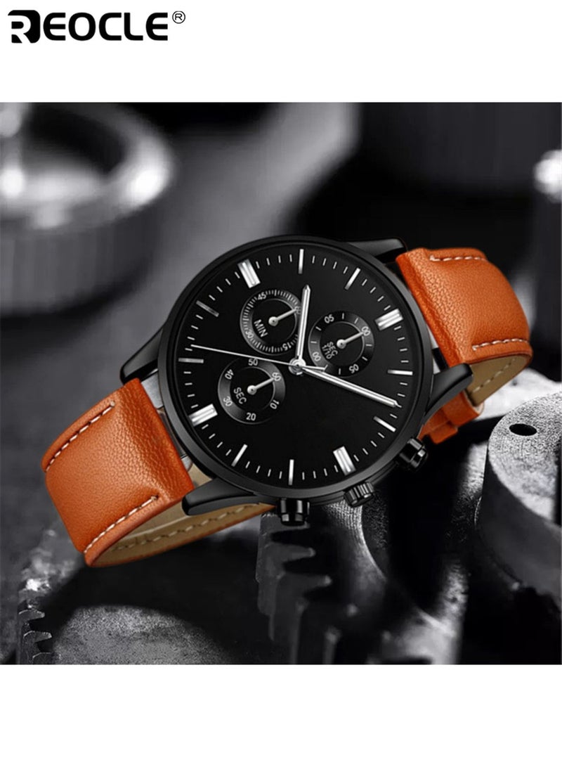 ريوكل 4 قطع ساعة كوارتز أنيقة للرجال ومجموعة سوار تصميم عصري مع تفاصيل زخرفية ميزة التقويم حزام جلد صناعي هدية مثالية للرجال للمناسبات الرسمية وغير الرسمية - Image 5