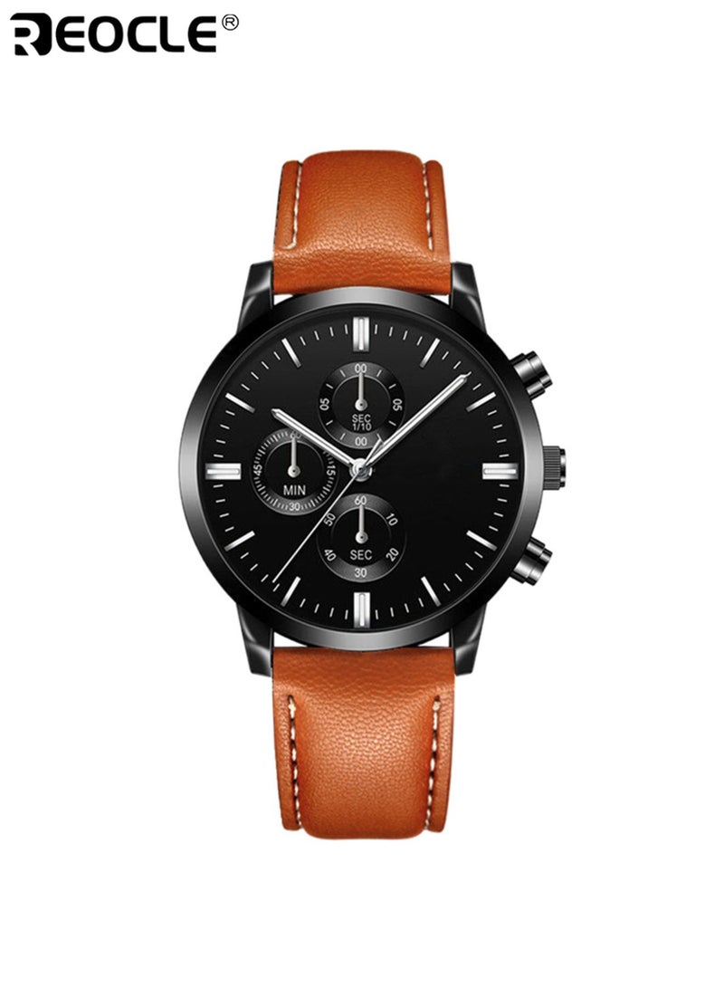 ريوكل 4 قطع ساعة كوارتز أنيقة للرجال ومجموعة سوار تصميم عصري مع تفاصيل زخرفية ميزة التقويم حزام جلد صناعي هدية مثالية للرجال للمناسبات الرسمية وغير الرسمية - Image 3