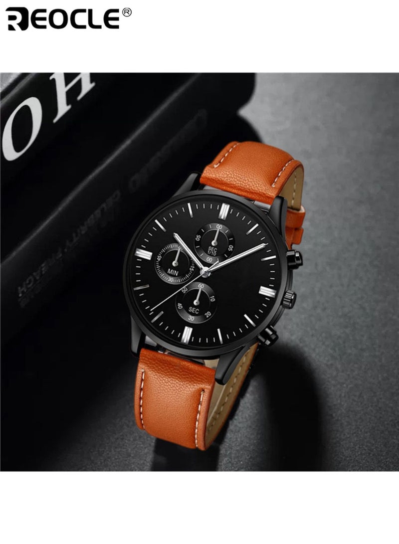 ريوكل 4 قطع ساعة كوارتز أنيقة للرجال ومجموعة سوار تصميم عصري مع تفاصيل زخرفية ميزة التقويم حزام جلد صناعي هدية مثالية للرجال للمناسبات الرسمية وغير الرسمية - Image 4