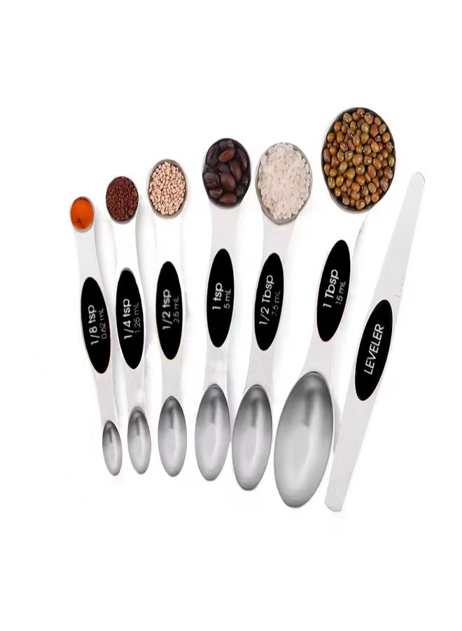 vigor path Set of 7 Stainless Steel Magnetic Measuring Spoons Set with Leveler - Stackable Tablespoon Measure Spoon for Baking and Cooking, Kitchen Gadgets for Apartment Essentials (Black) - Image 1