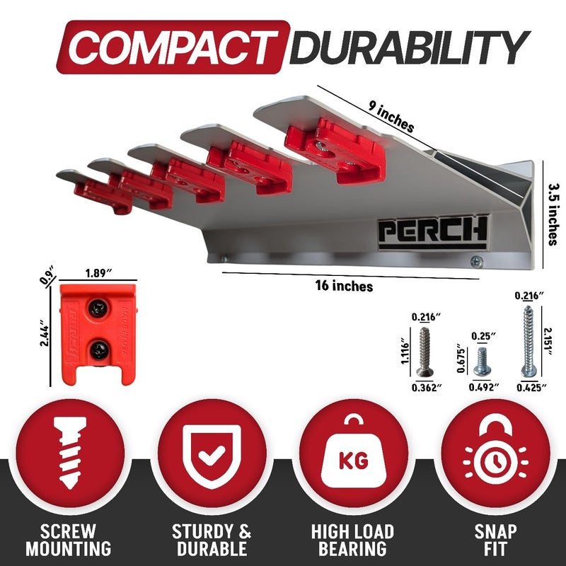 PERCH Tool Holder Rack for Milwaukee M18 18v | Securely Mounts 5 Cordless Tools | Universal Mounting | Most Durable Cordless Tool Organizer - Image 2