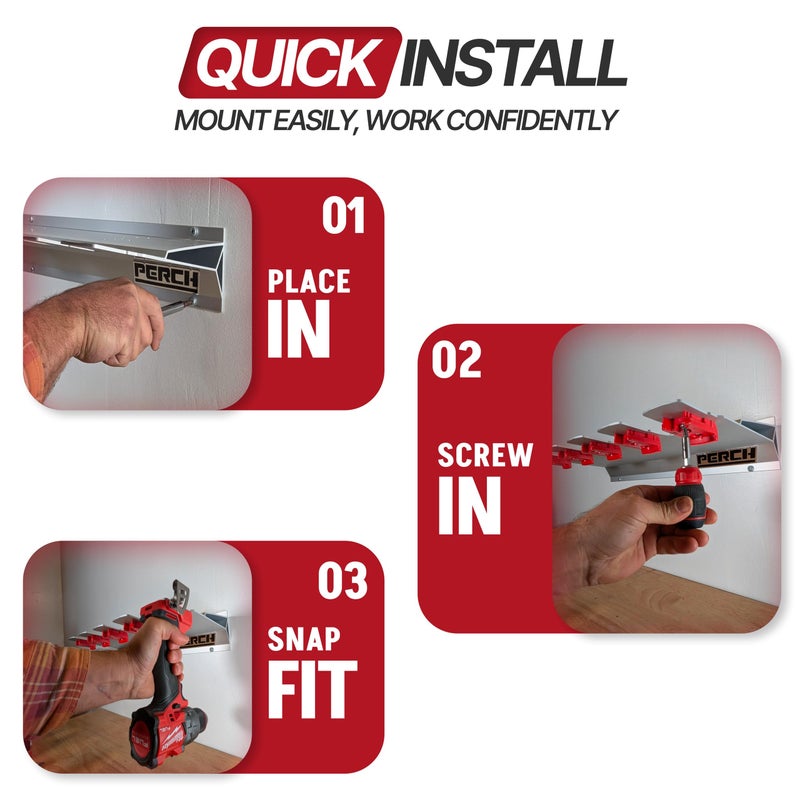 PERCH Tool Holder Rack for Milwaukee M18 18v | Securely Mounts 5 Cordless Tools | Universal Mounting | Most Durable Cordless Tool Organizer - Image 3
