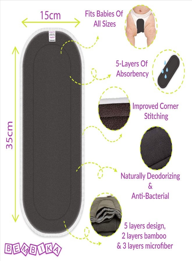 بيمبيكا حفاضات قماشية من بيمبيكا، بطانة حفاضات قماشية طبيعية، حفاضات قطنية قابلة لإعادة الاستخدام والغسل، مقاومة للماء، مناسبة لحفاضات الأطفال القماشية (مجموعة من 10 قطع) (فحم الخيزران - 5 طبقات) - Image 3
