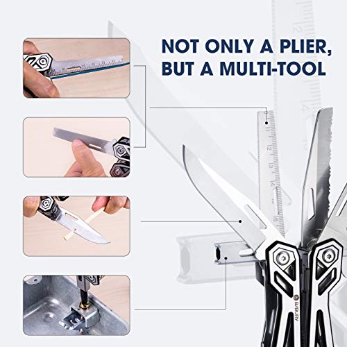 BIBURY Multitool Pliers, 21-in-1 Stainless Steel Pocket Knife with Screwdriver Sleeve, Foldable Safety Locking Design Multi Tool with Sheath for Survival, Camping, Fishing & Home Repair, Gift for Men - Image 4