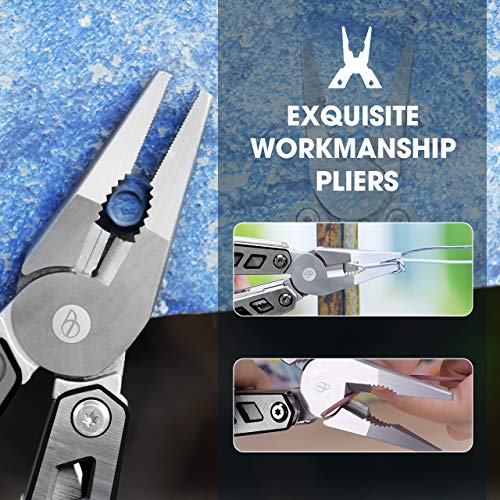BIBURY Multitool Pliers, 21-in-1 Stainless Steel Pocket Knife with Screwdriver Sleeve, Foldable Safety Locking Design Multi Tool with Sheath for Survival, Camping, Fishing & Home Repair, Gift for Men - Image 2