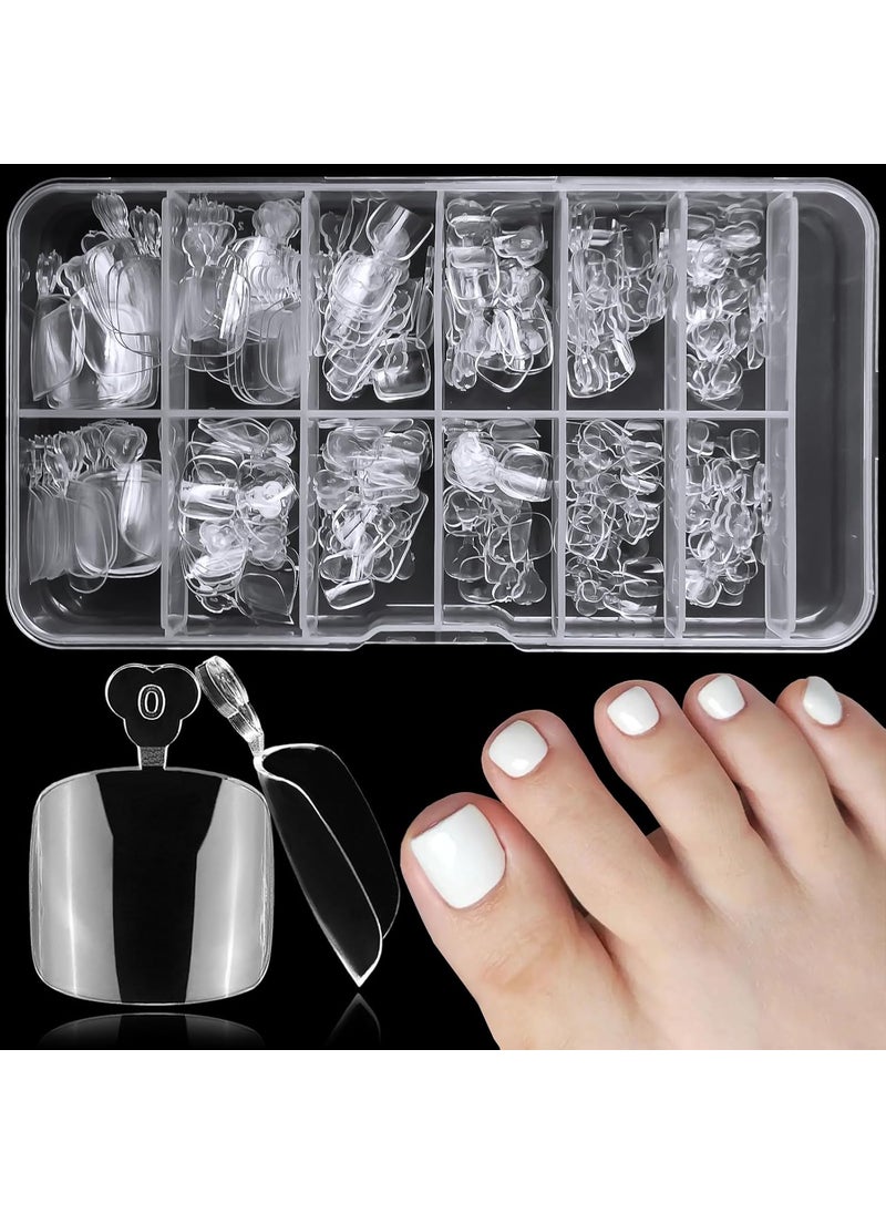 LifexTol - 240pc Soft Gel Toe Nail Tips Short Fake Toenail Tips Square Full Cover Fake Toe Nail Tips for Toes Press on Toenails, Clear False Toe Nail Press ons,12 Size Artificial Toe Tip Acrylic Nails - Image 1