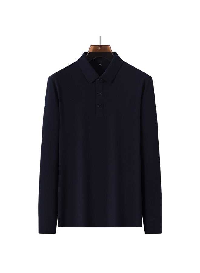 Autumn Business Men's Casual Solid Color Long Sleeve Base Shirt Advanced Collar Polo Shirt Top - Image 1