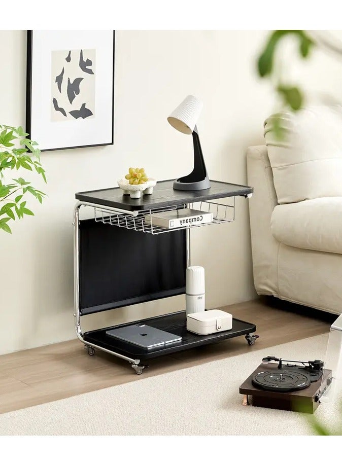 C Shaped End Table Multifunctional Side Table with Storage and Lockable Wheels Sofa Table for Living Room Bedroom Office Bathroom - Image 2