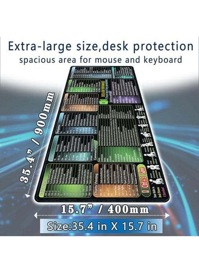 erorex - Excel Cheat Sheet Mouse Pad Extra Large Office Keyboard Shortcuts Mousepad Office Desk Accessories Desk Pad Computer Mouse Pad Pc Gaming Non Slip Xxl Desk Mat Excel Xxl - Image 1