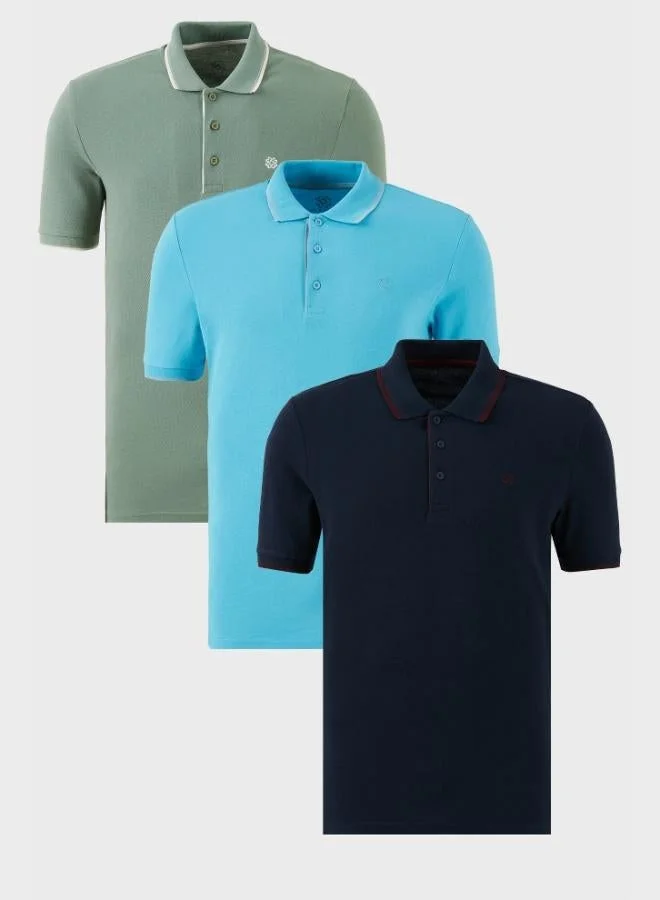 Buratti  Buratti Cotton Slim Fit Striped Detail Buttoned Polo Collar 3-Pack Men's T-Shirt 5902118S3 for Men | Best Price UAE