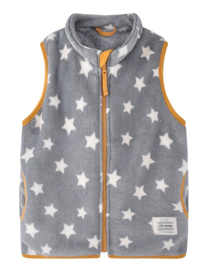 warmstraw Boys Girls Warm Winter Vests Cute Soft Zip-up Fleece Waistcoat Jackets with Pockets Grey Star 4-5T - Image 1