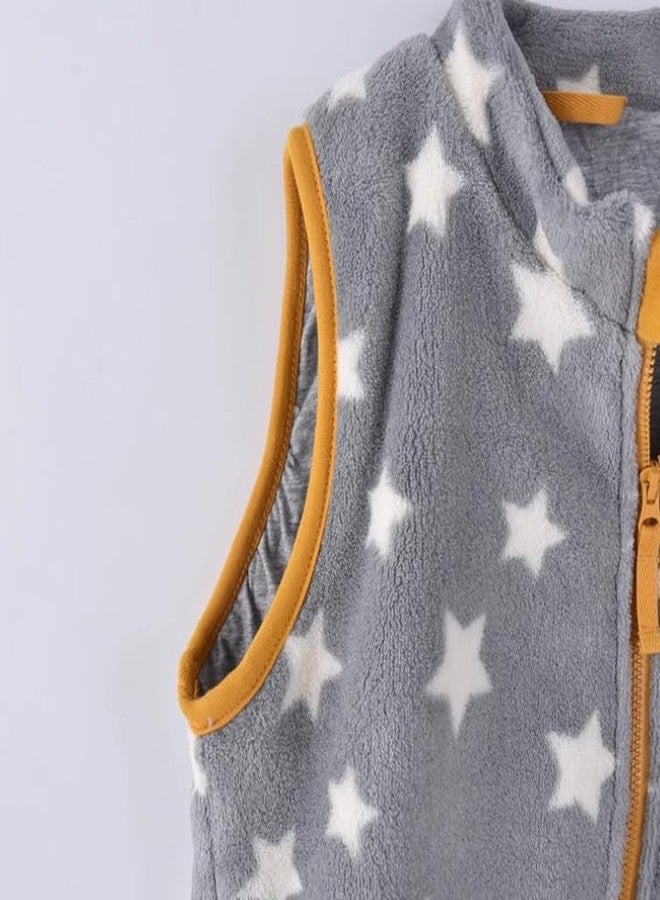 warmstraw Boys Girls Warm Winter Vests Cute Soft Zip-up Fleece Waistcoat Jackets with Pockets Grey Star 4-5T - Image 4