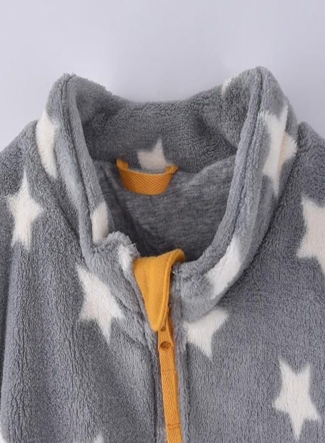 warmstraw Boys Girls Warm Winter Vests Cute Soft Zip-up Fleece Waistcoat Jackets with Pockets Grey Star 4-5T - Image 2