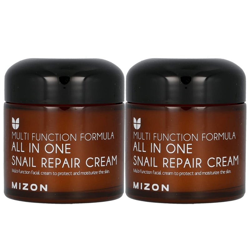 MIZON All in One Snail Repair Cream Snail Mucin with 12 Natural Extracts Korean Recovery Cream for Fine Line  Blemish Care 253 Fl Oz Pack of 2