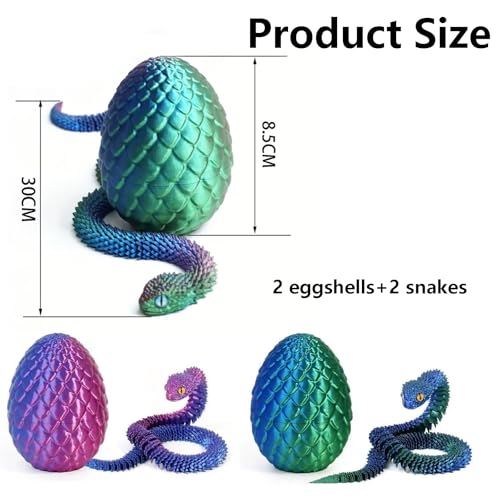 XFSAFDM 2 Pack 3D Printed Snake Toys, Snake 3D Printed Toys for Kids and Adults, Cool Desk Decor with Laser Purple and Green, PLA Material, Fantasy Themed Collectible, 30 * 3 * 3 Inches - Image 2