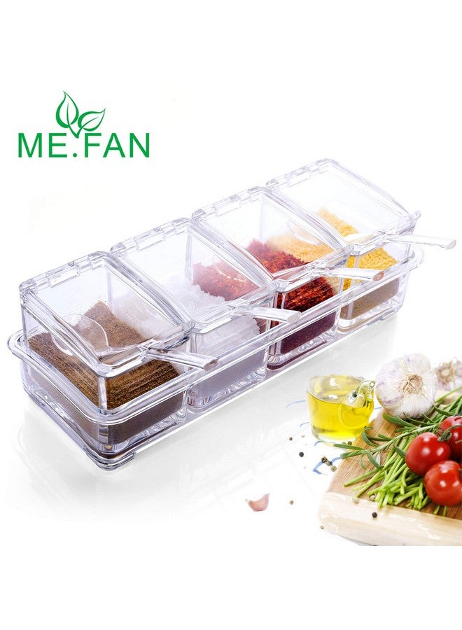 ME.FAN ME.FAN Clear Seasoning Rack Spice Pots - 4 Piece Acrylic Seasoning Box - Storage Container Condiment Jars - Cruet with Cover and Spoon  - Image 2