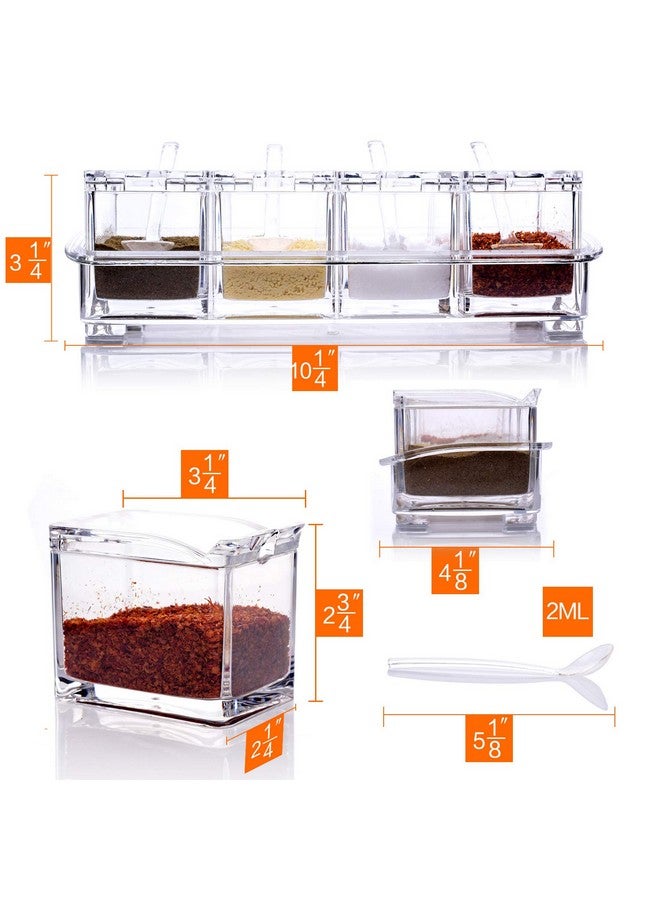 ME.FAN ME.FAN Clear Seasoning Rack Spice Pots - 4 Piece Acrylic Seasoning Box - Storage Container Condiment Jars - Cruet with Cover and Spoon  - Image 3