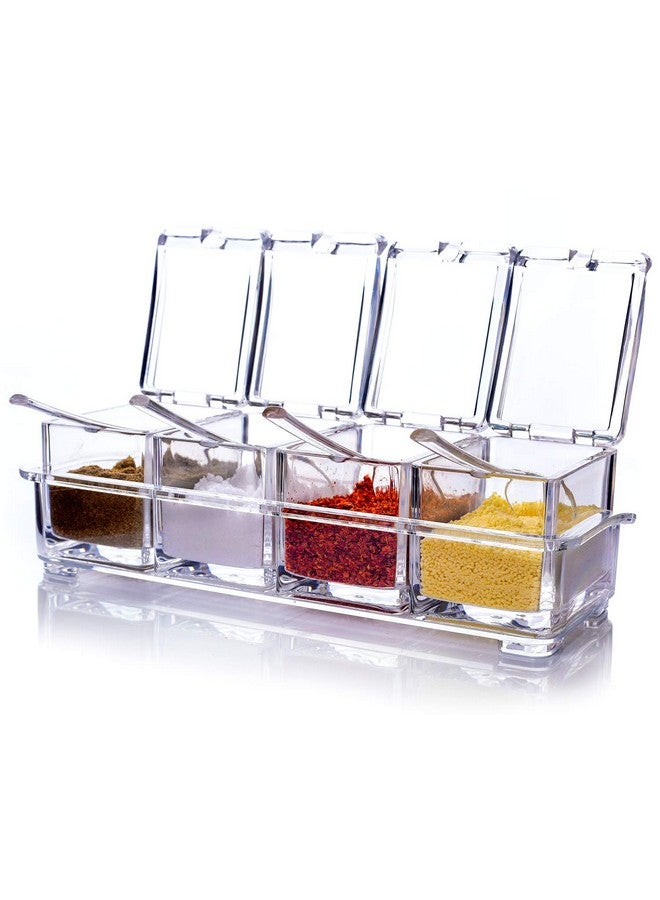 ME.FAN ME.FAN Clear Seasoning Rack Spice Pots - 4 Piece Acrylic Seasoning Box - Storage Container Condiment Jars - Cruet with Cover and Spoon  - Image 1