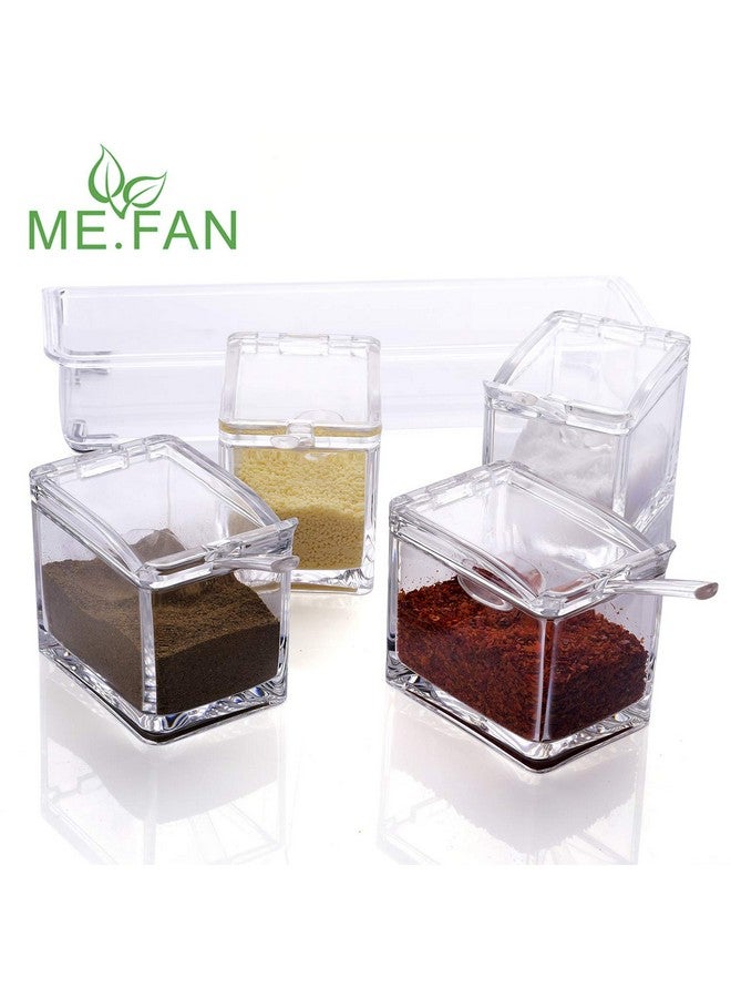 ME.FAN ME.FAN Clear Seasoning Rack Spice Pots - 4 Piece Acrylic Seasoning Box - Storage Container Condiment Jars - Cruet with Cover and Spoon  - Image 5