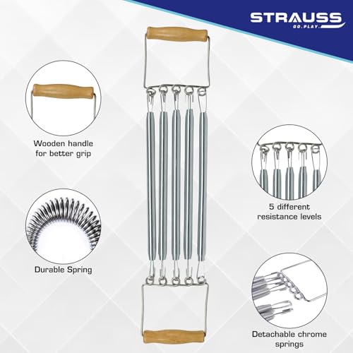 Strauss Chest Expander with 5 Springs | Adjustable Steel Springs with Steel Chrome Plating for Increased Resistance | Multi-Function, Lightweight, Portable & Compact - Image 2