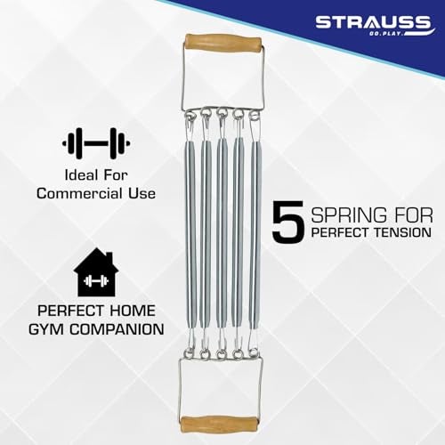 Strauss Chest Expander with 5 Springs | Adjustable Steel Springs with Steel Chrome Plating for Increased Resistance | Multi-Function, Lightweight, Portable & Compact - Image 5