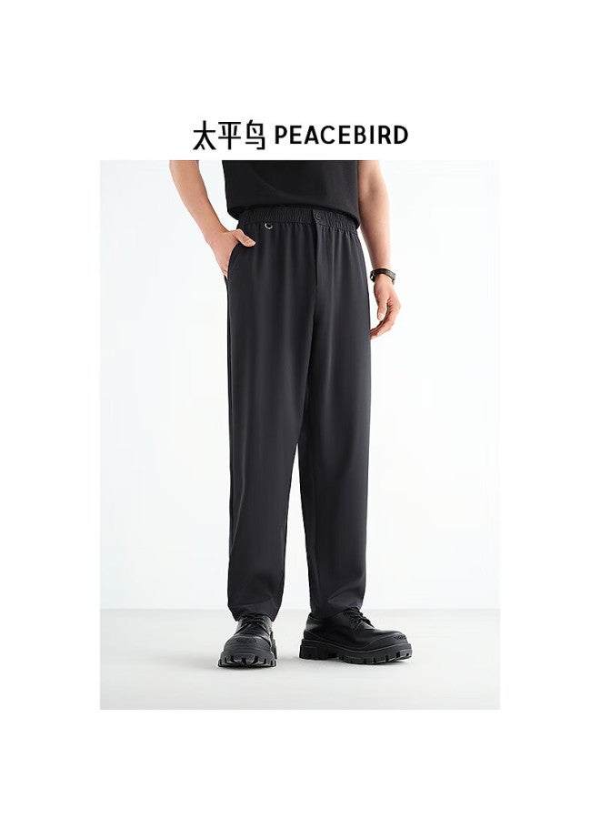 Taipingniao Men's Casual Pants, Four-way Stretch, Summer Draping, Thin, Loose-fitting, Tapered, Versatile Sports Sweatpants, Black, Size 35