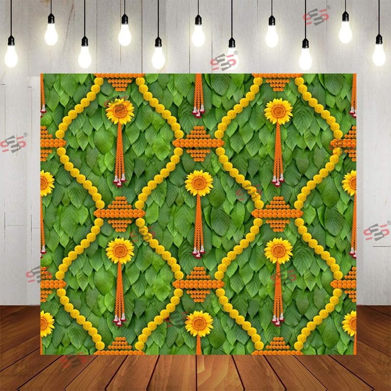S2S Sun Flower Backdrop Cloth for Pooja Decoration Traditional, Background Decoration Cloth | Curtain Cloth for Festival, Functions & Ceremonies - (5 x 5 Feet) (Sun Flower) - Image 1