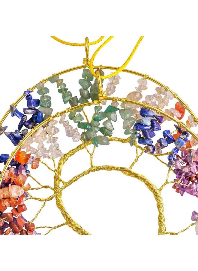 Nupuyai Nupuyai Colorful Agate Slice Wind Chimes, 7 Chakra Stone Healing Crystal Tree of Life Hanging Ornaments for Home Window Garden Decoration  - Image 3