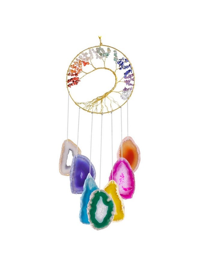 Nupuyai Nupuyai Colorful Agate Slice Wind Chimes, 7 Chakra Stone Healing Crystal Tree of Life Hanging Ornaments for Home Window Garden Decoration  - Image 1