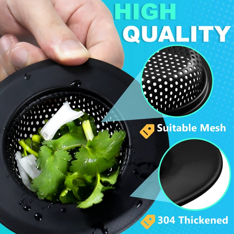 SYIPO Sink Drain Strainer  2 Pcs Kitchen Sink Strainer - Upgraded Large Wide Rim 4.5"" Diameter Stainless Sink Strainers For Kitchen Sinks  Suitable For Most Sink Drains  Anti Clogging - Regular Black - Image 3
