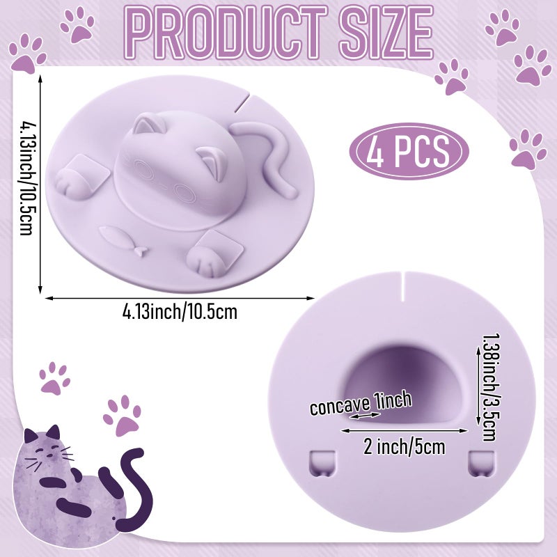 Ferrochef 4 Pcs Tea Bag Squeezer 4 Inch Silicone Tea Bag Holder & Squeezer Dishwasher Safe Purple Cute Cat-shaped Cup Silicone Lids Warm Cover Supplies - Image 2
