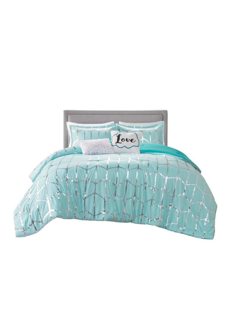 Intelligent Design Raina Comforter Set FullQueenAqua 