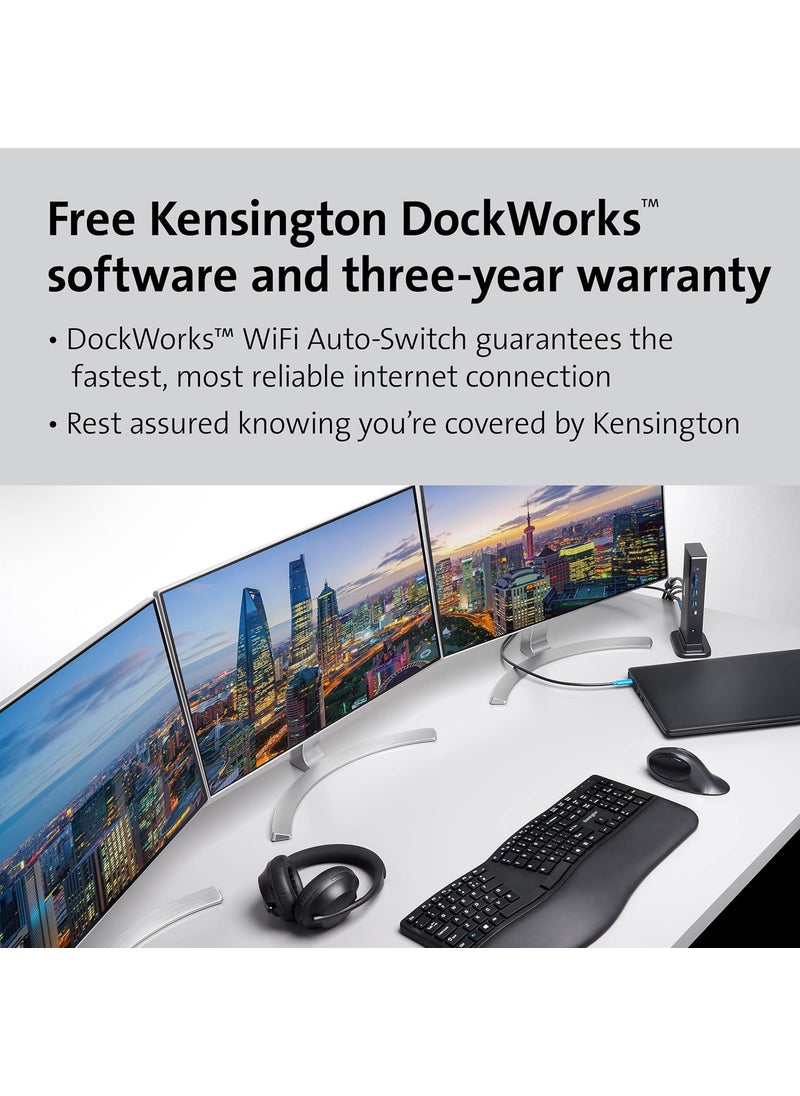 Kensington Kensington Triple Display USBC Docking Station for Dell HP Lenovo Acer ASUS Razer Surface  Triple 4K Video 100W PD K37060NA  - Image 5