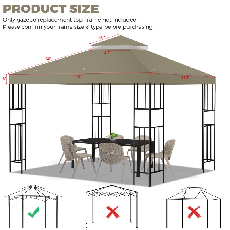 Flagly 10x10 FT Gazebo Replacement Top, Canopy Replacement Cover Double Tiered for Outdoor BBQ Roof Cover Grill Shelter - Image 2