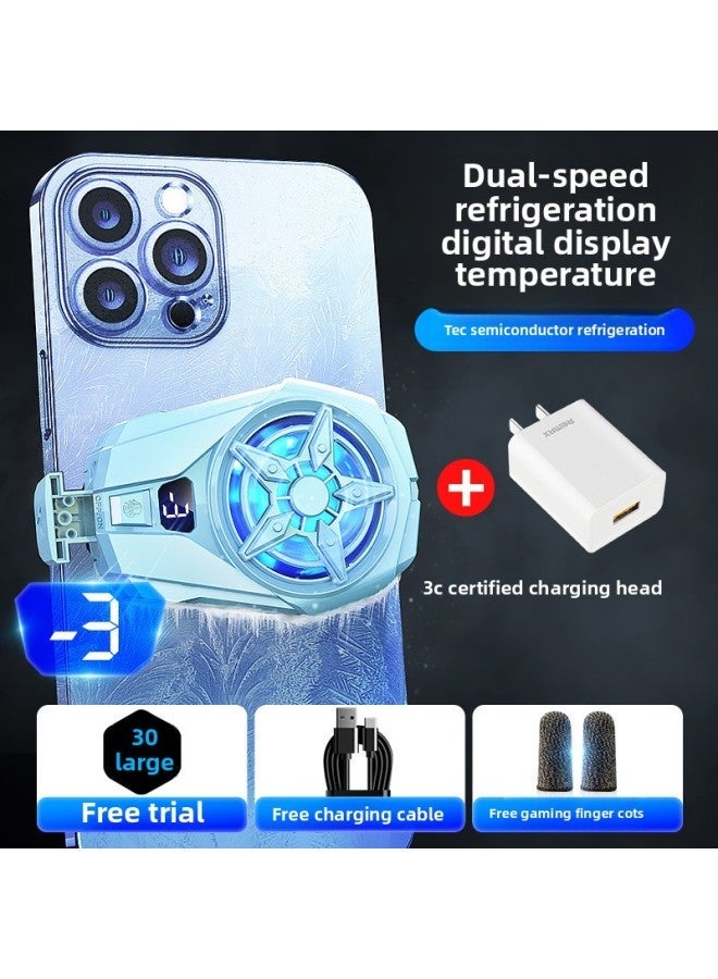 Mobile Phone Radiator Semiconductor Refrigeration Cooling Artifact Water Fan For Iqoo AppleMillet Black Shark 2pro-color:Sky Blue 【Digital Display Temperature + Dual-speed Charging Head】 Strong Cool - Image 1