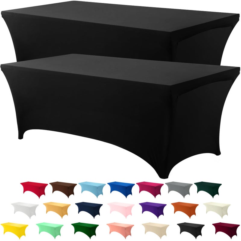 Utopia Kitchen 6FT Spandex Tablecloth [2 Pack, Black] 200 GSM Stretch, Fitted, Washable and Wrinkle Resistant Table Cloth Rectangle Cover for Trade Shows, Wedding, Parties [72Lx30Wx30H Inch] - Image 1