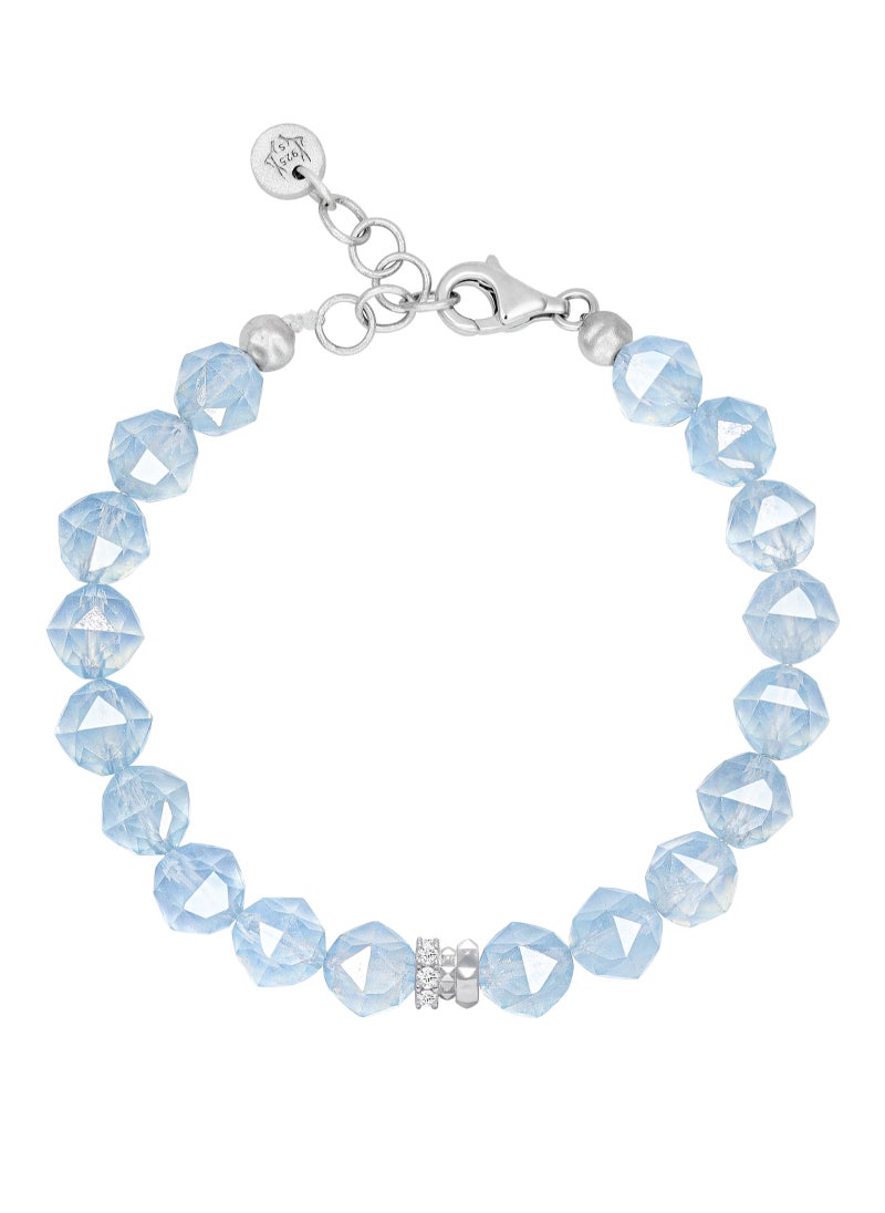 Women's Bracelet with Brazilian Aquamarine Gemstone, Rosa Roxburghii Silver Gift for Wife Girlfriend Mother