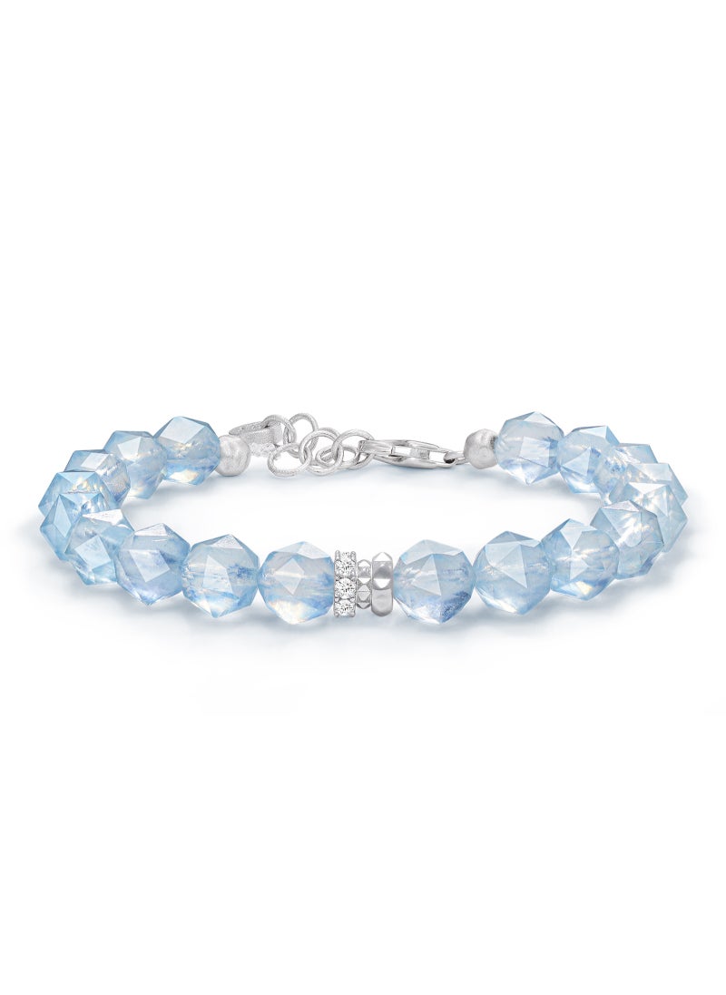 Women's Bracelet with Brazilian Aquamarine Gemstone, Rosa Roxburghii Silver Gift for Wife Girlfriend Mother