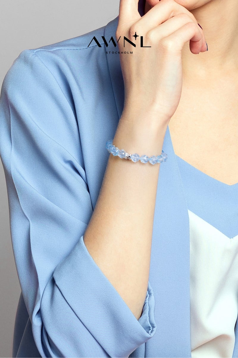 AWNL Women's Bracelet with Brazilian Aquamarine Gemstone, Rosa Roxburghii Silver Gift for Wife Girlfriend Mother - Image 1