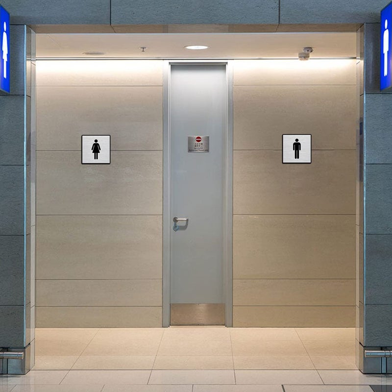 BerryBox Premium Brush Finish Square Silver Acrylic Men Women Sign Easy to Mount 3M Double Side 5.8 Inch Signage Self-Adhesive Business Stores Cafe Shop Hospital School Office Hotel - Image 3