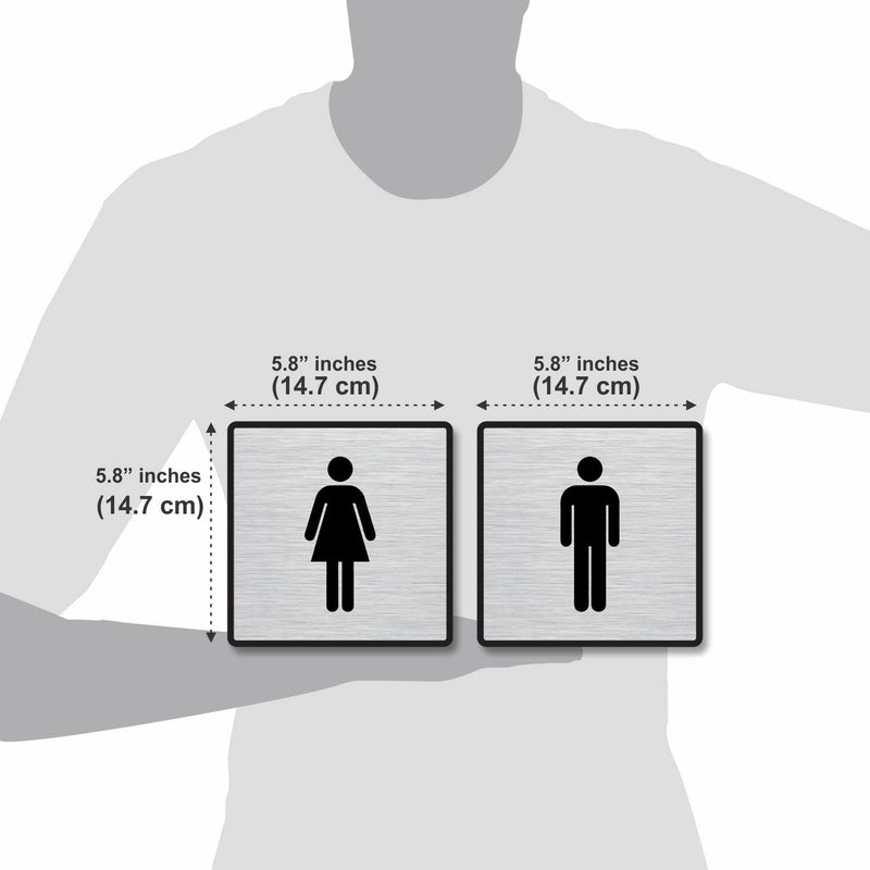 BerryBox Premium Brush Finish Square Silver Acrylic Men Women Sign Easy to Mount 3M Double Side 5.8 Inch Signage Self-Adhesive Business Stores Cafe Shop Hospital School Office Hotel - Image 2