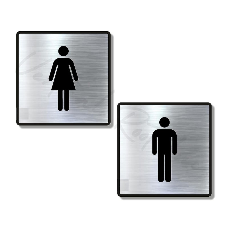 BerryBox Premium Brush Finish Square Silver Acrylic Men Women Sign Easy to Mount 3M Double Side 5.8 Inch Signage Self-Adhesive Business Stores Cafe Shop Hospital School Office Hotel - Image 1