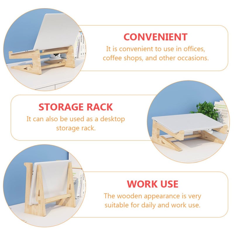 Wooden Laptop Stand with Cooling Vent Ergonomic Height Adjustable Rack for Home Office - Image 4
