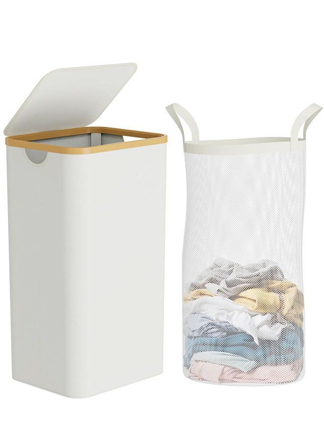 Laundry Basket with Lid and Removable Bag, 100L(26.4 Gallon) Tall Laundry Hamper with Bamboo Handles,  Narrow Foldable Clothes Hamper for Laundry Room, Bathroom, Bedroom and Dorm - Image 1