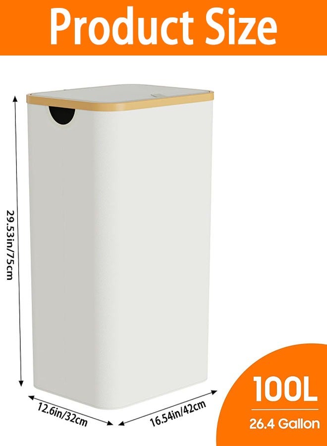 Laundry Basket with Lid and Removable Bag, 100L(26.4 Gallon) Tall Laundry Hamper with Bamboo Handles,  Narrow Foldable Clothes Hamper for Laundry Room, Bathroom, Bedroom and Dorm - Image 2