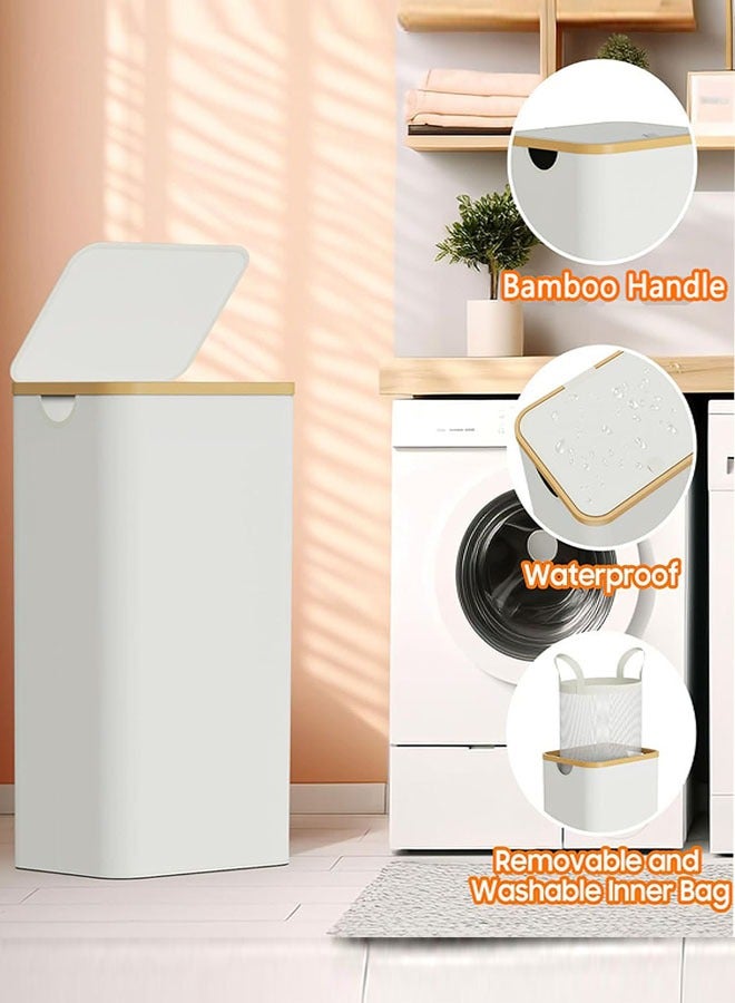 Laundry Basket with Lid and Removable Bag, 100L(26.4 Gallon) Tall Laundry Hamper with Bamboo Handles,  Narrow Foldable Clothes Hamper for Laundry Room, Bathroom, Bedroom and Dorm - Image 3