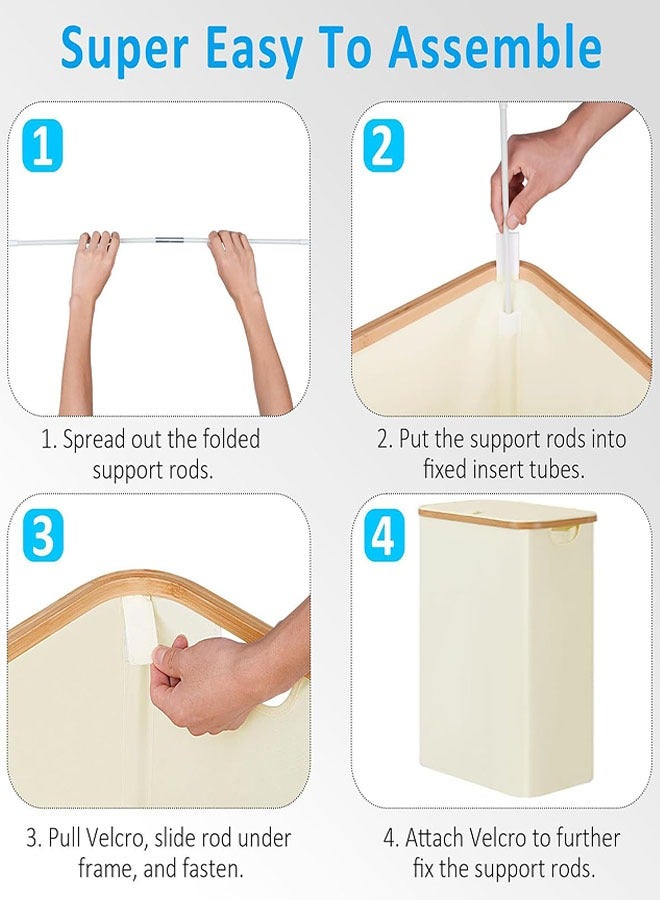 Laundry Basket with Lid and Removable Bag, 100L(26.4 Gallon) Tall Laundry Hamper with Bamboo Handles,  Narrow Foldable Clothes Hamper for Laundry Room, Bathroom, Bedroom and Dorm - Image 4