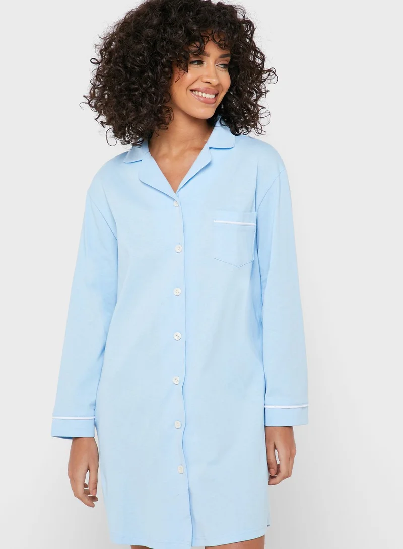 Ginger Button Through Shirt Nightdress