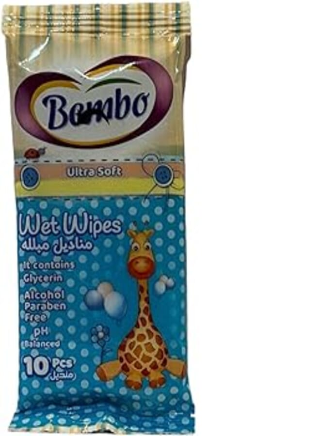 Bembo Wet Wipes Ultra soft -Glycerin -Paraben free PH balanced Blue-10 PCS